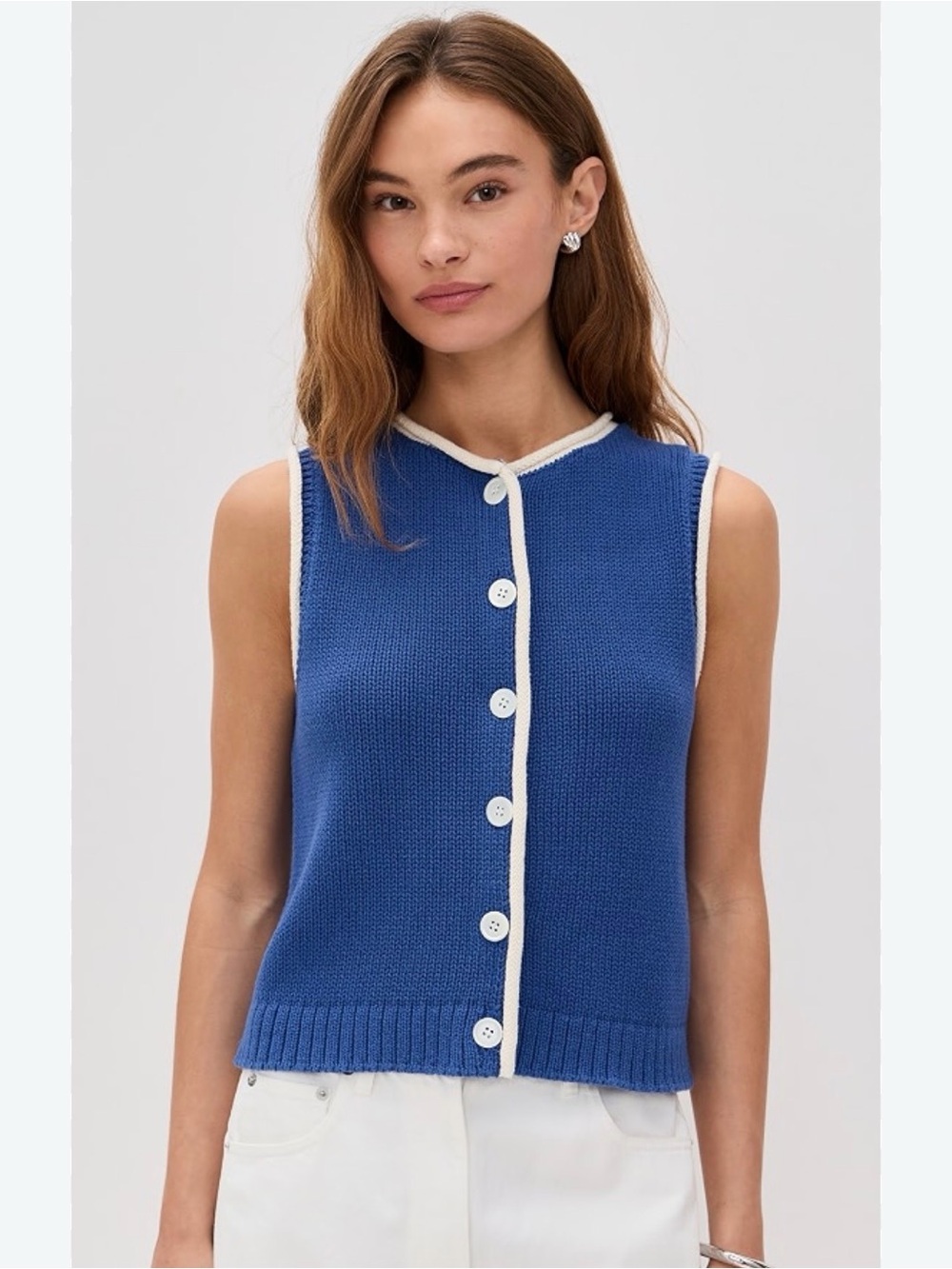 Alex Mill Bridget Tipped Blue Knit Sleeveless Button-Front Sweater Vest Size XS